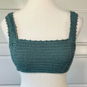 Crochet Bralette Top Padded Adjustable Straps‎ Green Blue A-B Cup Small